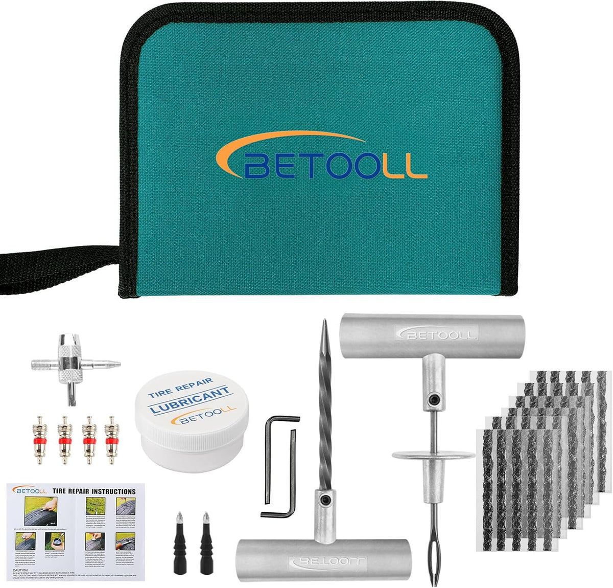 BETOOLL Tire Repair Kit, 44 Pcs Professional Heavy Duty Universal Emergency Flat Tire Repair Kit to Fix Punctures, for car Motorcycle, Truck, Golf Cart, ATV, Tractor, ARB, RV, SUV, Trailer etc.