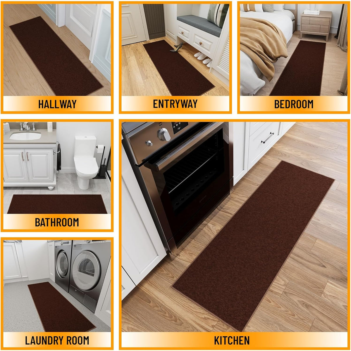 Ottomanson Hallway Runner Rug 20" x 59" Non Slip Solid Area Rugs Easy to Clean Laundry Rug Runner Durable & Pet Friendly Floor Carpet Runners for Hallways Entryway Living Room Kitchen, Brown