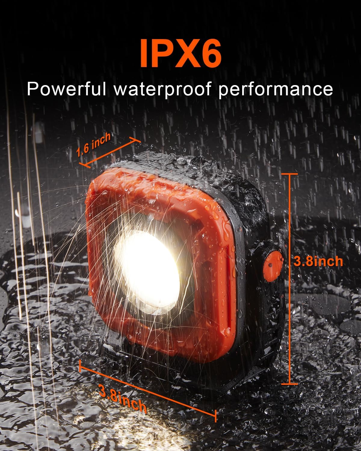 SUNREI 1300LM LED Magnetic Work Light with Stepless Dimming, 7800mAh COB Mechanic Flashlight, IPX65 Recharge Floodlight with Hook, 300° Rotate Job Site Lighting for Car Repairing, Camping, Working