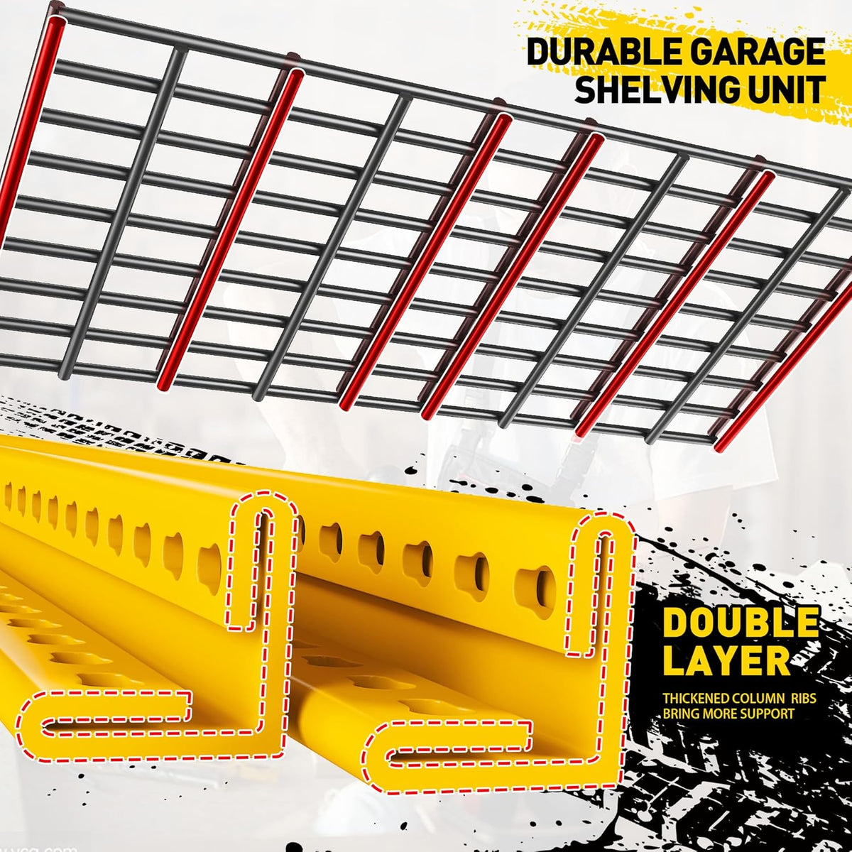 REIBII Garage Shelving Load 3000LBS, 5-Tier Storage Shelves, Adjustable Heavy Duty Metal Shelving Unit for Pantry, Basement, Warehouse, 72" H x 36" W x 16" D, 2PC