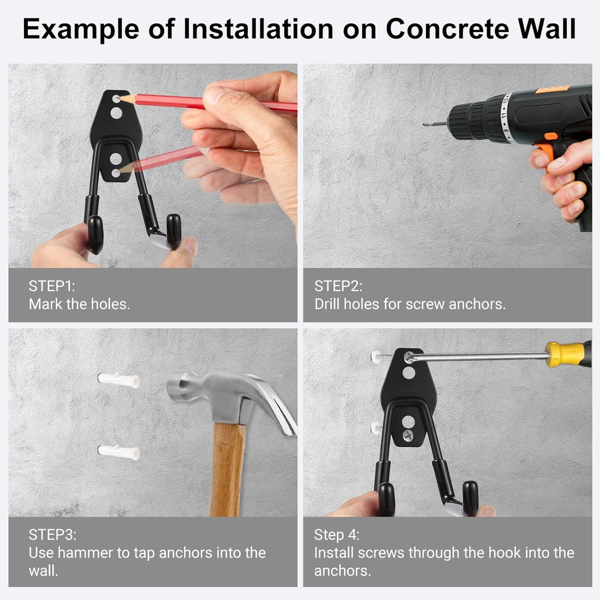 Steel Garage Hooks Wall Tool Organizer, 14 Pack Garage Storage Hook Heavy Duty Utility Storage Hangers Black for Ladders, Ropes, Garden Tools