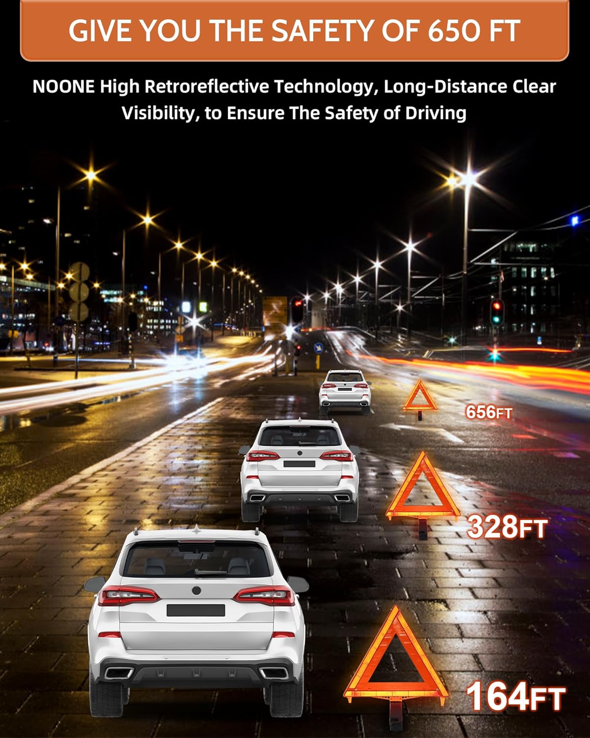 Noone Safety Triangles DOT Approved, 3 Pack Foldable Warning Reflective Triangles, US FMVSS 571 125 with Carrying Case, Heavy Base Emergency Roadside Triangles