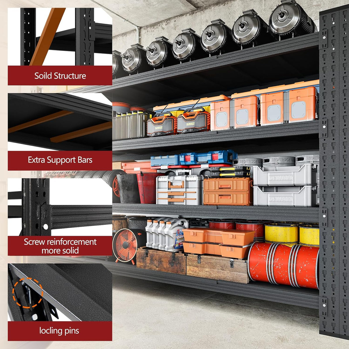 5000LBS Storage Shelves,71" W Garage Shelving Heavy Duty Metal Adjustable Garage Shelves, Shelving Units Industrial Shelving for Warehouse,71" W x 24" D x 69" H,Black