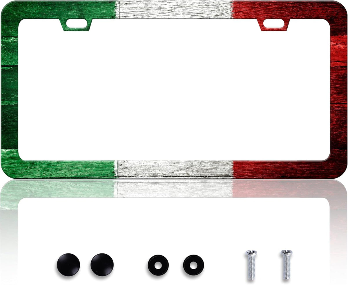 Italy Flag License Plate Frame Italian Flag License Plate Frames Personalise Stainless Steel Funny Design Compatible with Standard License Plate Holder for USA Canada 6 X 12 Inch with Screws