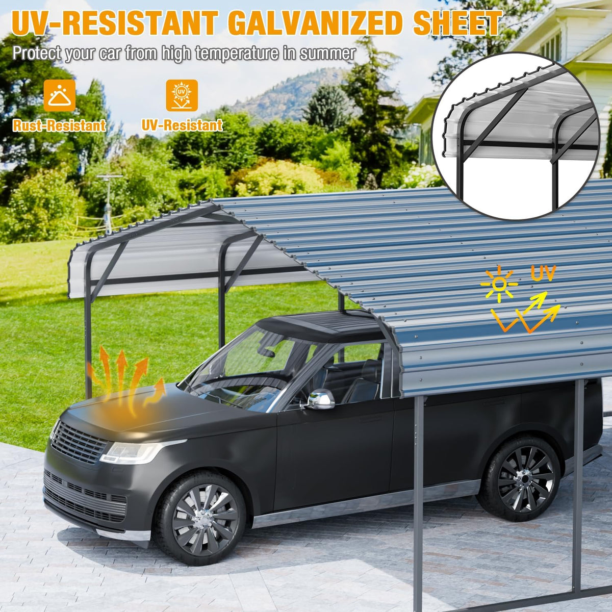 EBE 20'x30' Metal Carport, Heavy Duty Carports Canopy with Galvanized Steel Roof, Outdoor Carport Metal Garage Shelter Shade 2 Cars, Truck, Boat, SUV