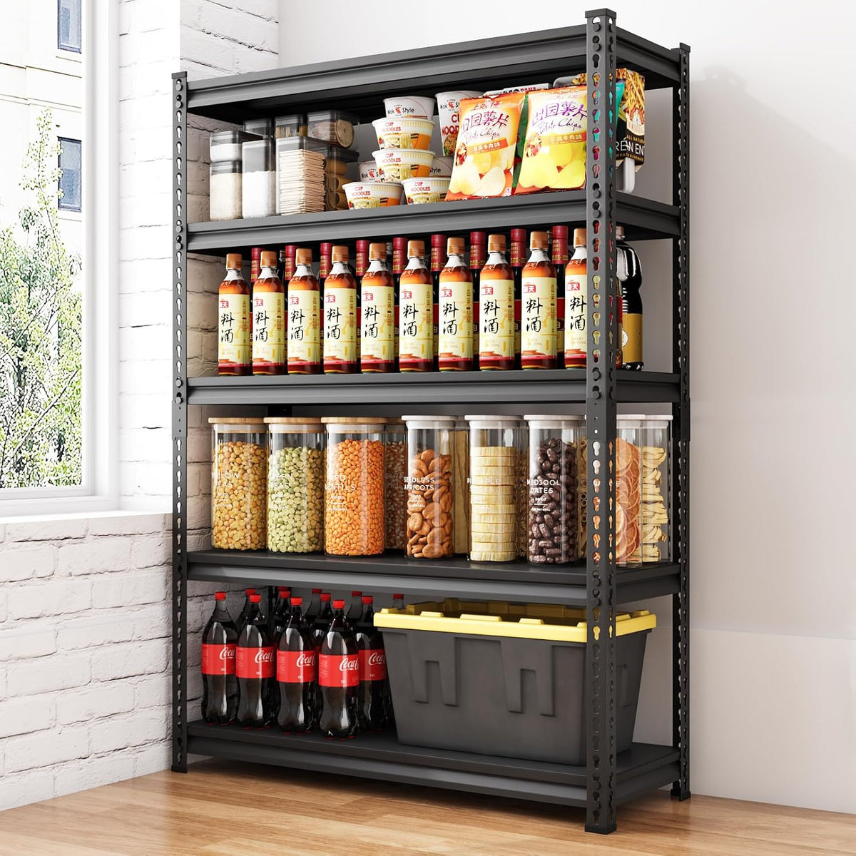 48" W Garage Shelving Heavy Duty，3000LBS Loads Metal Shelving Units and Storage,5-Tier Garage Storage Shelves Heavy Duty, Industrial Utility Shelves,48”W x 24”D x 78”H(Black)