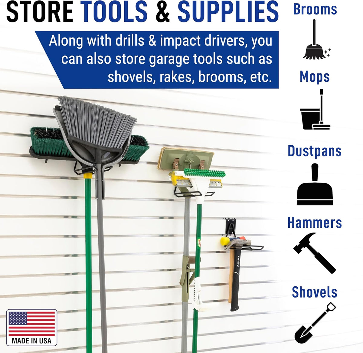 Victory Display Heavy Duty Garage Hooks | for Tools, Ladders, Garden Equipment | Fits Pegboard & Slatwall | Storage Hook for Hanging | Shed Wall Organizer for Tool Rack, Garage Wall Hangers | 3-Pack