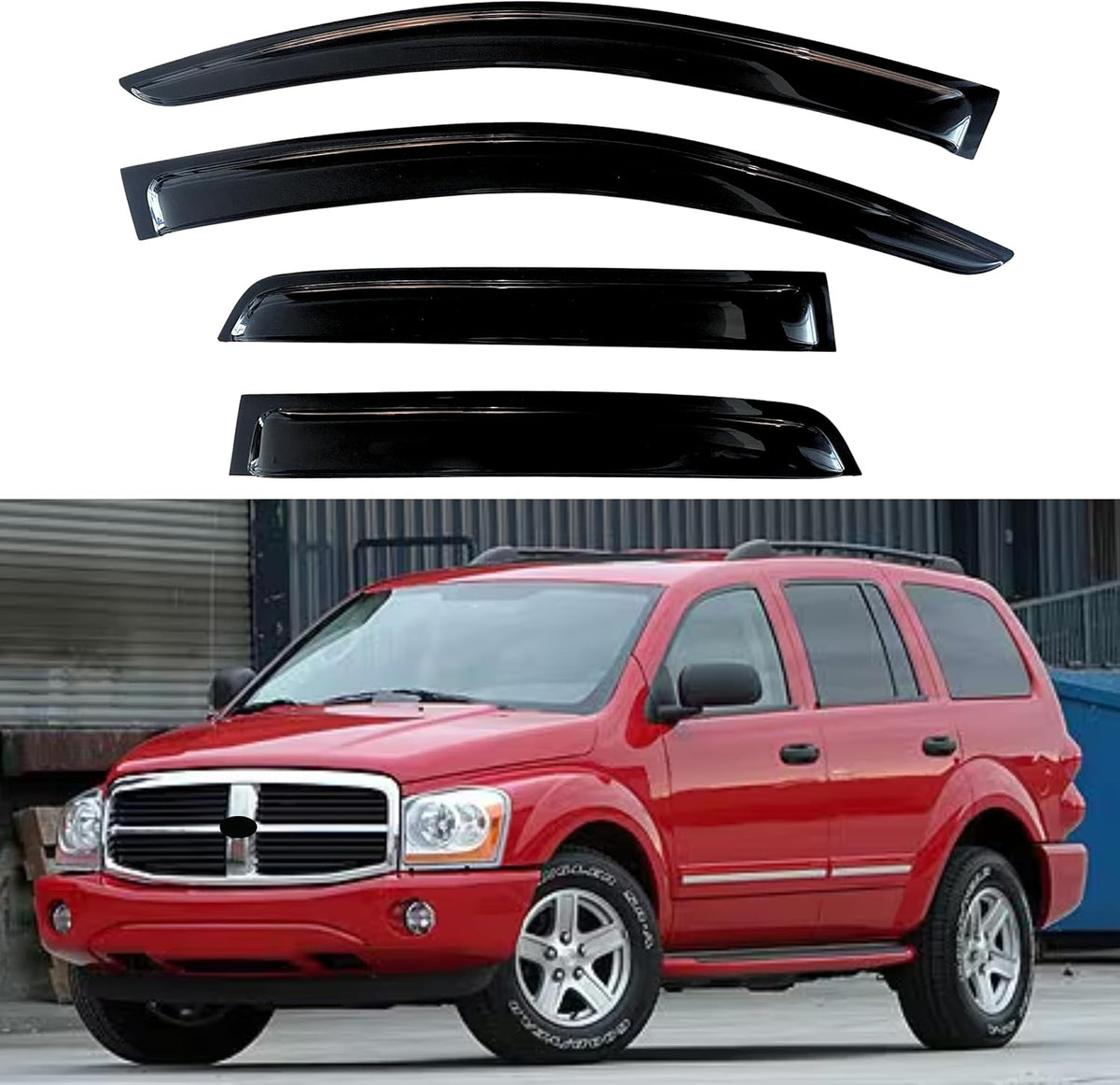KPY Window Visors Compatible with Dodge Durango 2004-2009 & Chrysler Aspen 2007-2009, 4PC Rain Guard Side Vent Deflectors Tape-On Style, 2004 2005 2006 2007 2008 2009