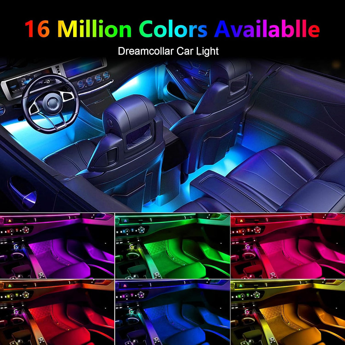 WEBUPAR Acrylic Interior Car Lights - 6 in 1 LED Strip Lights with APP Control, 175 inches 593 LEDs Fiber Optic Lights, RGB Neon Car Ambient Lighting Kit