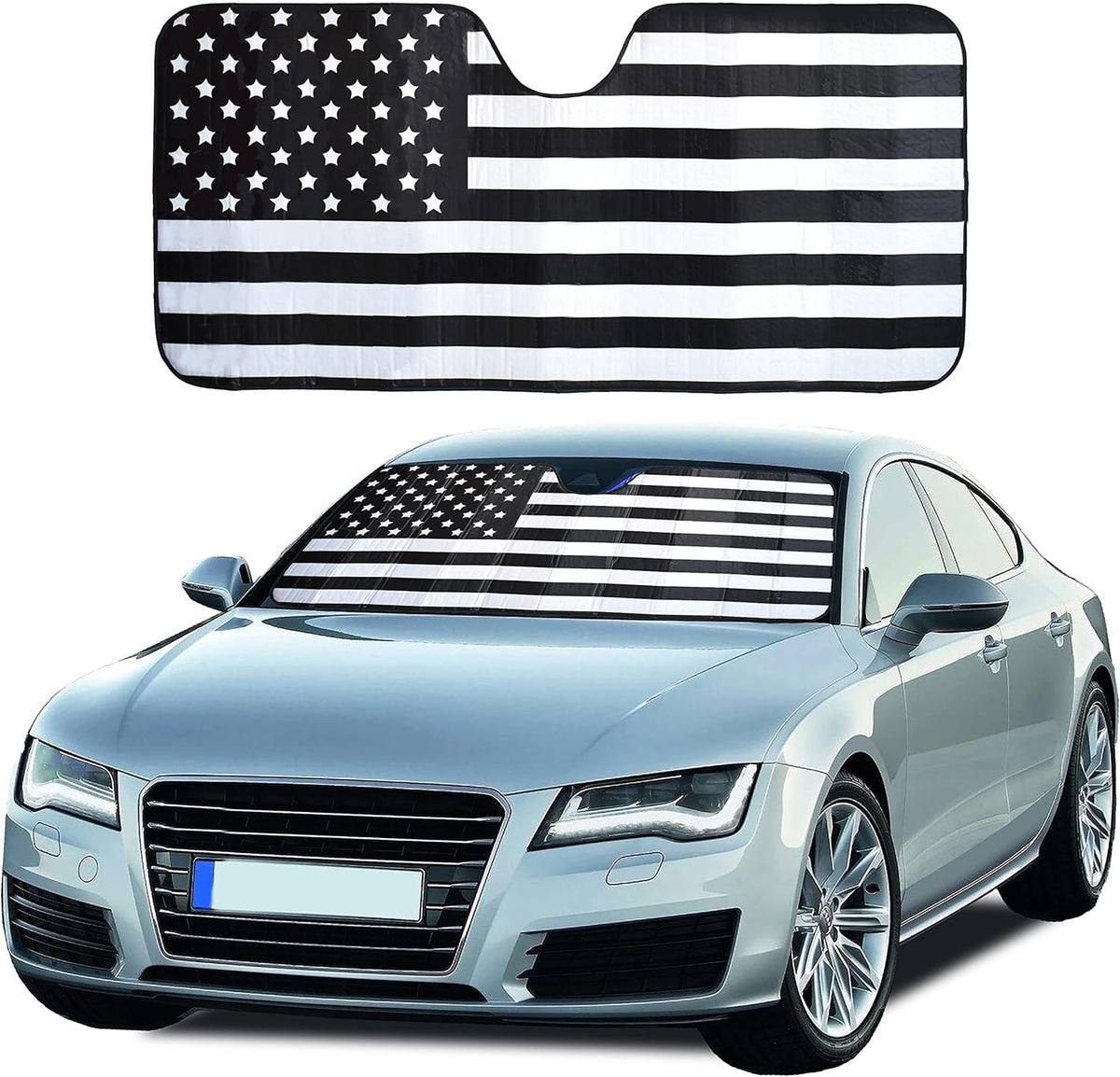 EcoNour Accordion Car Windshield Sun Shade American Flag Design | Reflective Car Window Shades for UV Protection & Heat Block | Foldable Sun Shield for Front Window | 58 x 27.5 Inches