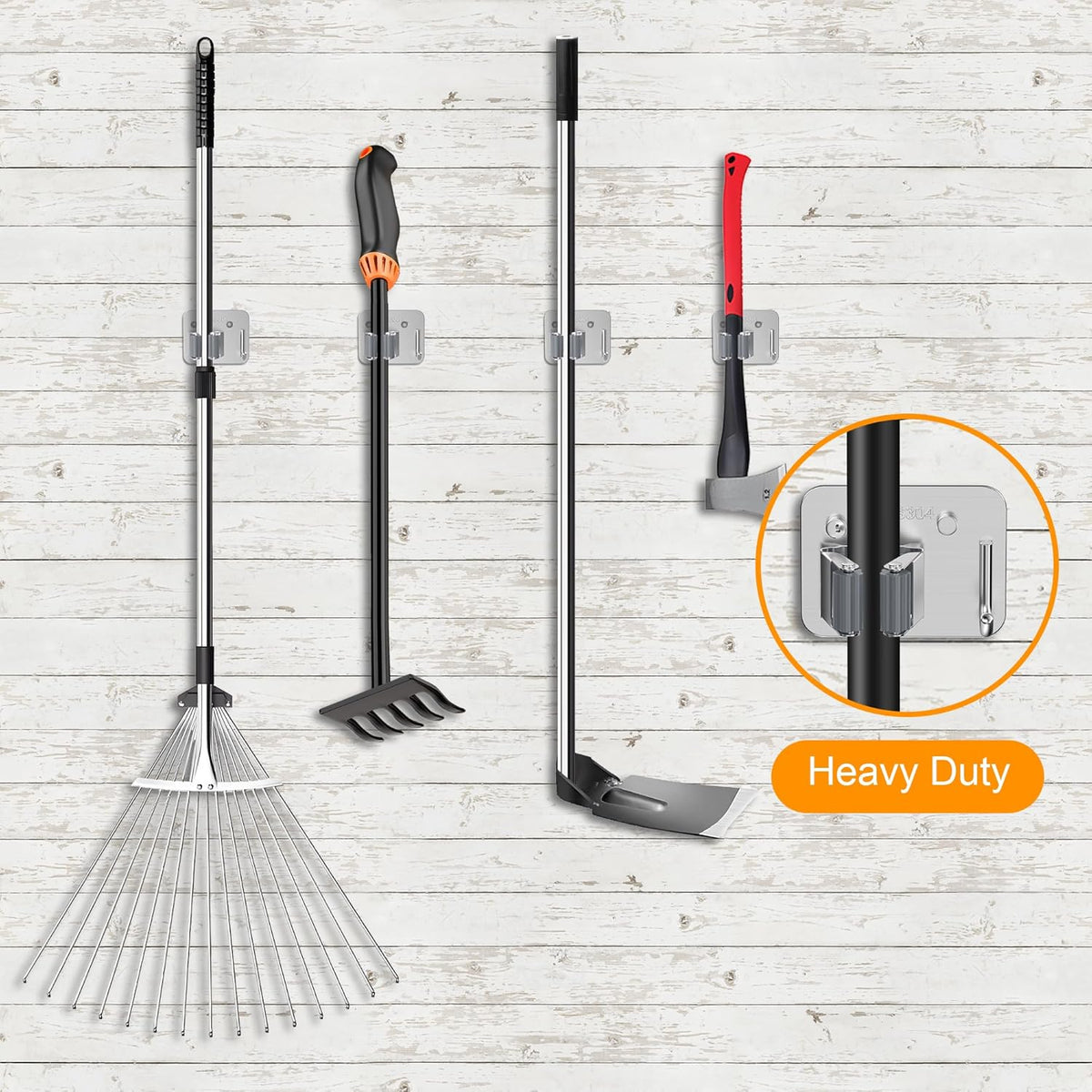 4 Pack Stainless Steel Mop and Broom Holder Wall Mount with Hook, Screw Drilling Mop and Broom Hanger, Single Heavy Duty Storage Rack for Laundry Garage Closet Garden Tool Organizer, Silver