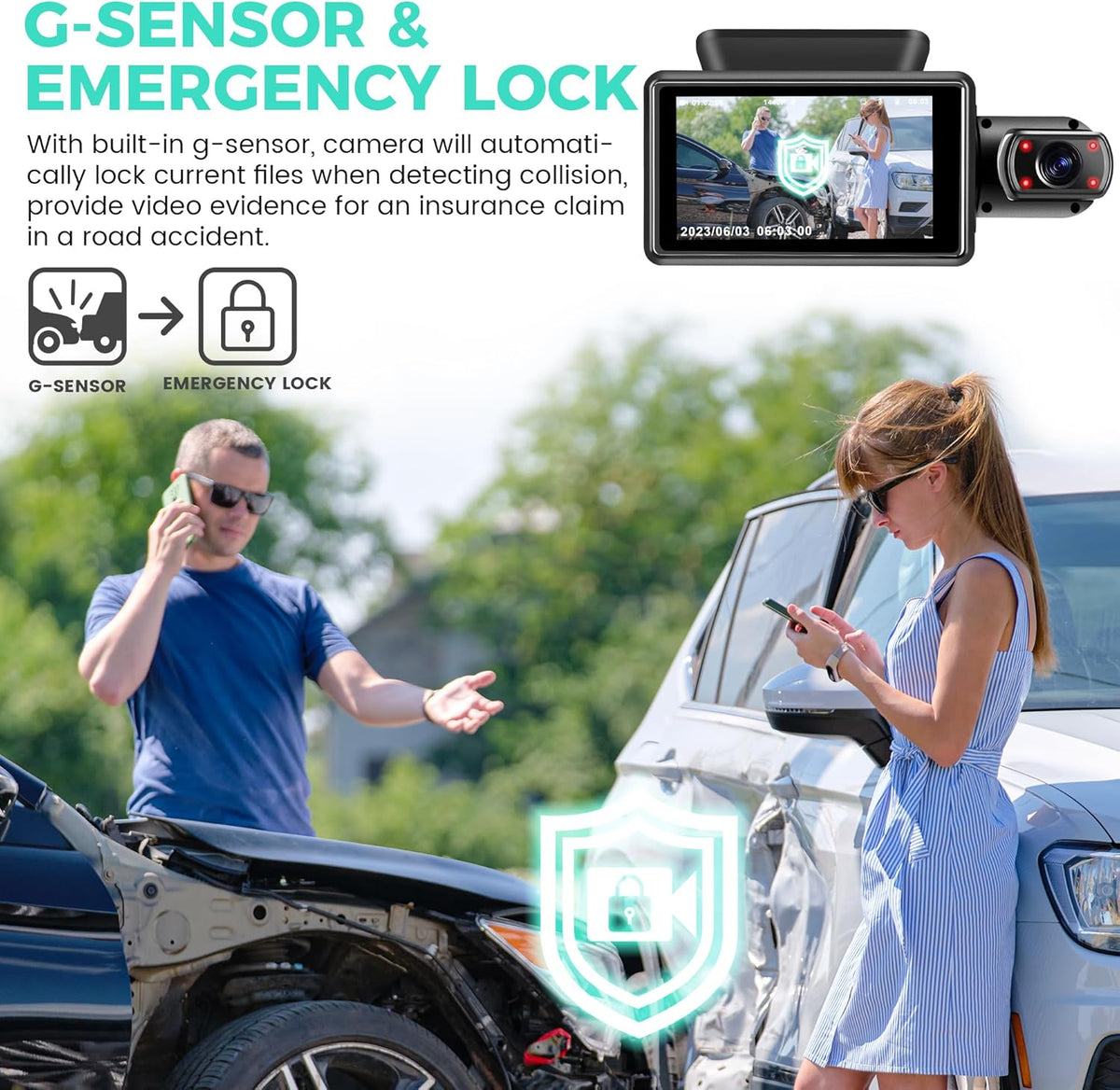 Dual Dash Camera for Cars, Dash Cam Front and Inside, 1440P Dashcam Front + 720P Inside Car Camera, 3'' Car Monitor with 32G SD Card, Night Vision G-Sensor Loop Recording Essential Car Accessories
