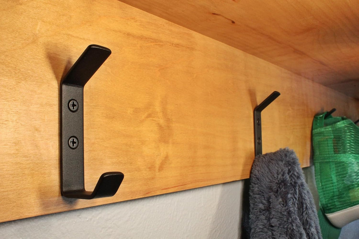 Wall Hooks Single Hook 4-Pack - Made in USA - 50 lb Capacity Stel Coat Hooks, Powder Coated Metal Wall Mount Hooks for Entryway, Garage, Bathroom.