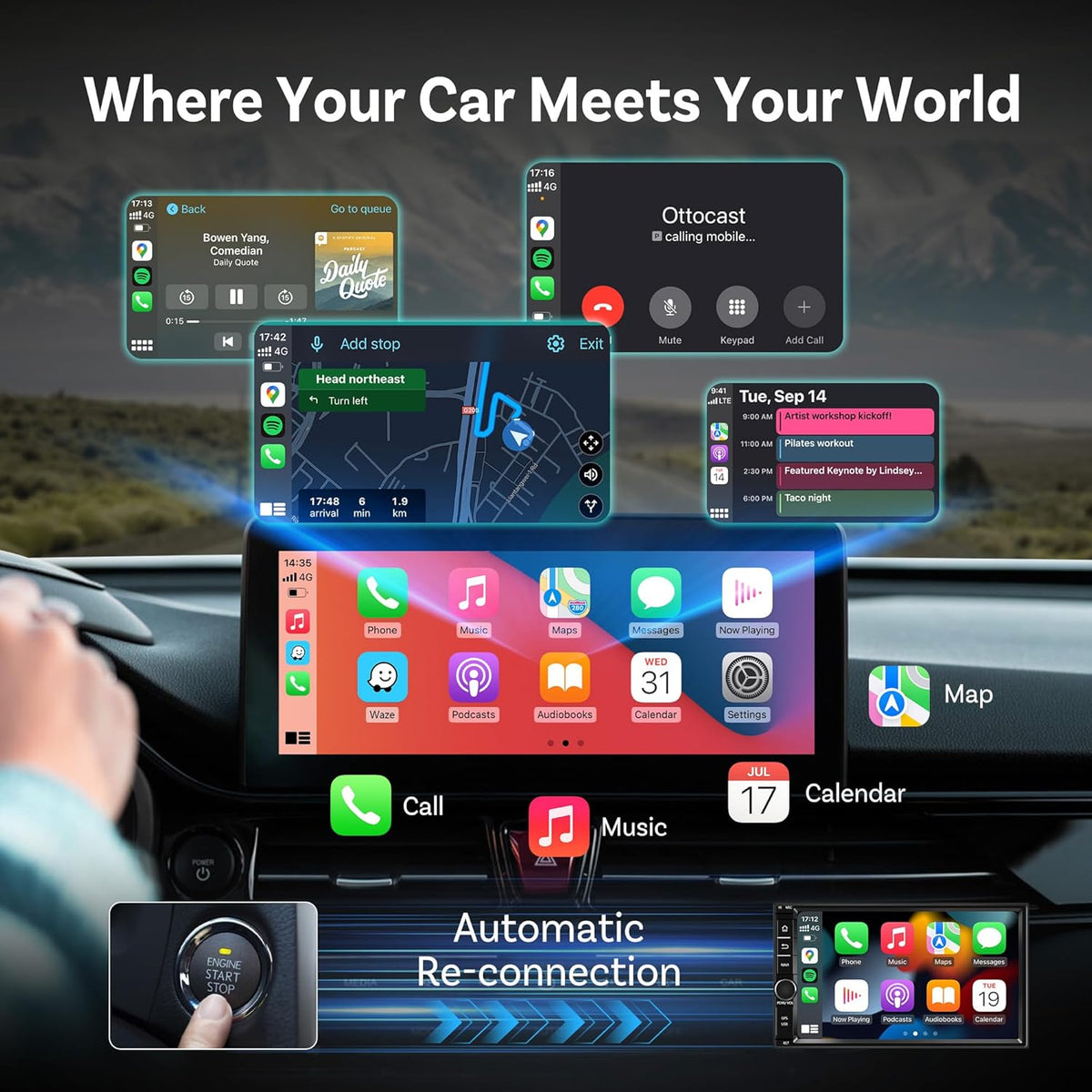 OTTOCAST Mini Wireless Carplay Adapter 2025 for Apple iPhone/Android Auto, Convert Wired to Wireless Car Play for Older Cars USB Design Plug & Play, Multi-User Seamless Connection for iOS 10+ (Black)