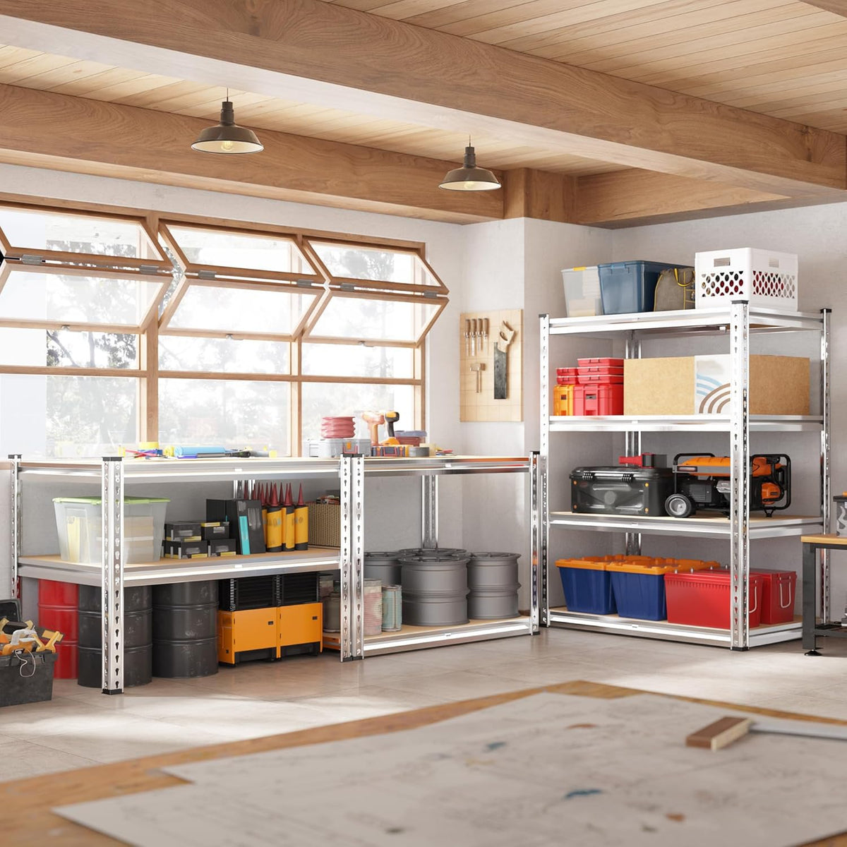 REIBII 60.05" H Storage Shelves 1840LBS Garage Shelving Heavy Duty Shelving 4 Tier Garage Shelves Adjustable Metal Shelf for Kitchen Basement Pantry Warehouse 35.45" W x 17.72" D x 60.05" H