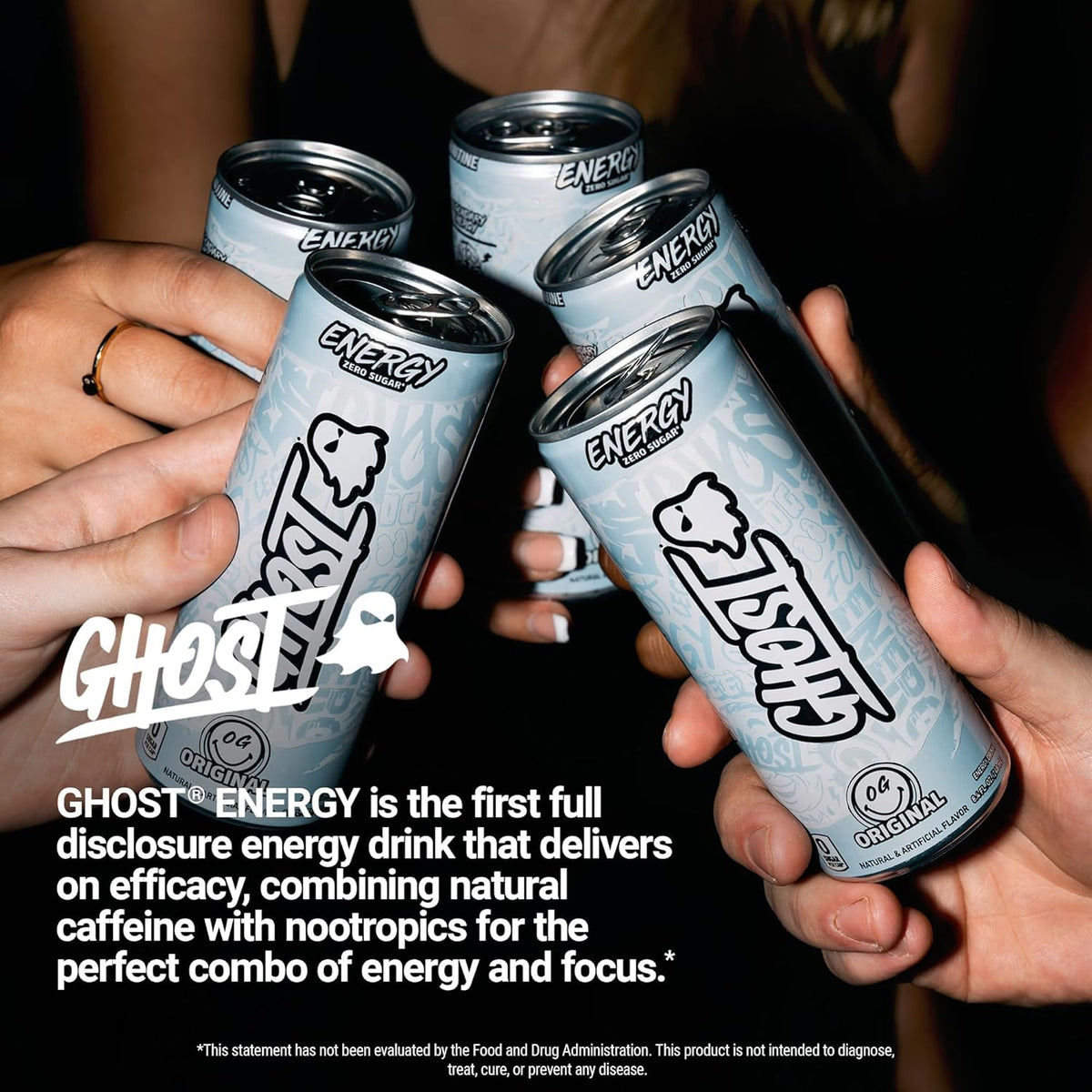 GHOST Energy Drink - 24-Pack, Original, 8.4oz - Energy & Focus & No Artificial Colors - 100mg of Natural Caffeine, L-Carnitine & Taurine - Gluten-Free & Vegan