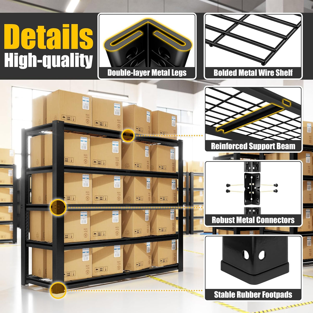 PrimeZone 72" H X 48" W X 18" D Heavy Duty Garage Shelving 5 Tier 2500 LBS Storage Shelves Adjustable Industrial Metal Wire Shelf Unit for Garage,Basement,Pantry,Warehouse,Commercial 4Pack