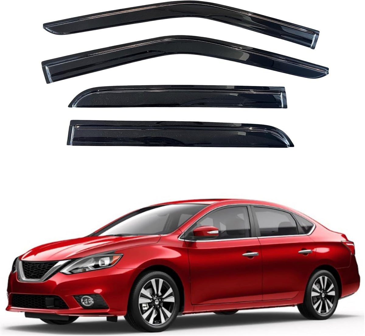 KPY Window Visor Compatible with Nissan Sentra 2013-2019, 4PC Rain Guard Side Window Vent Deflectors Tape-On Mugen Style, 2013 2014 2015 2016 2017 2018 2019