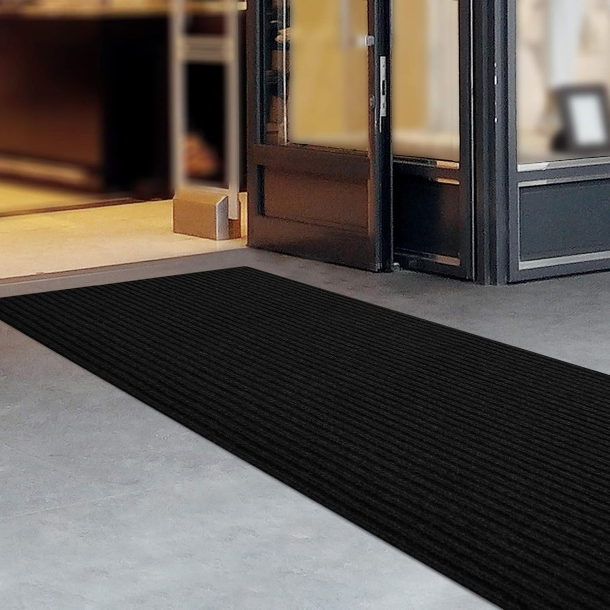 iCustomRug Spartan Weather Warrior Duty Indoor/Outdoor Utility Ribbed in 3ft,4ft,6ft Widths 70 Custom Sizes with Natural Non-Slip Rubber Backing 4'X38' in Black