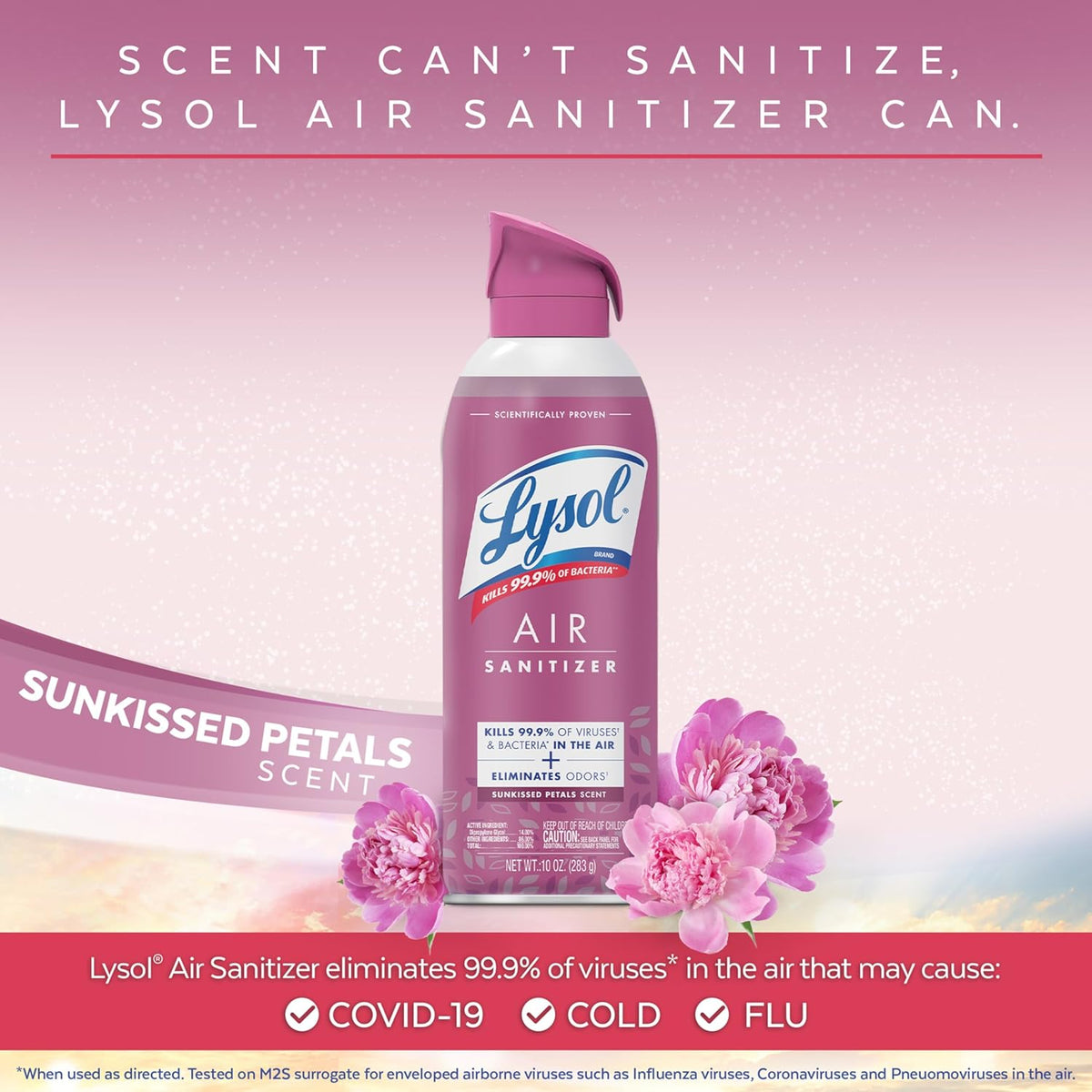 Lysol Air Sanitizer Spray with Odor Eliminator for Home & Office, Sanitizing Spray, Air Freshener Alternative, Sunkissed Petals Scent, 10 oz (Pack of 3)
