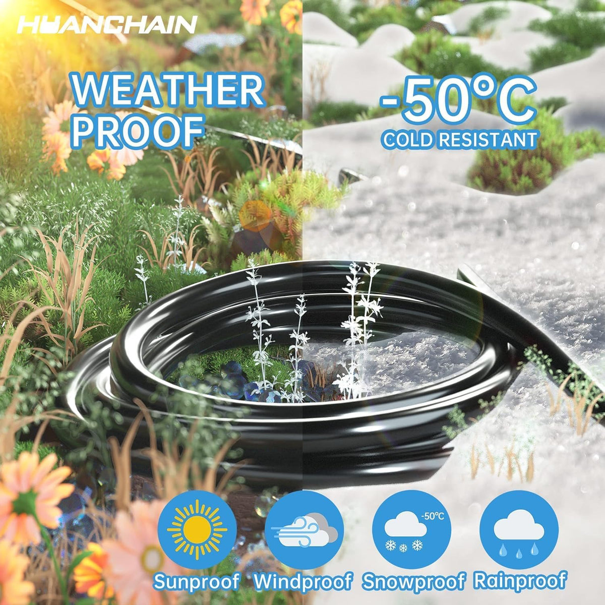 HUANCHAIN Indoor Outdoor Black Extension Cord 25 ft 2 Pack Waterproof, 16/3 Gauge Flexible Cold-Resistant Appliance Cable Outside, 13A 1625W 16AWG SJTW, 3 Prong Heavy Duty Electric Cord, ETL