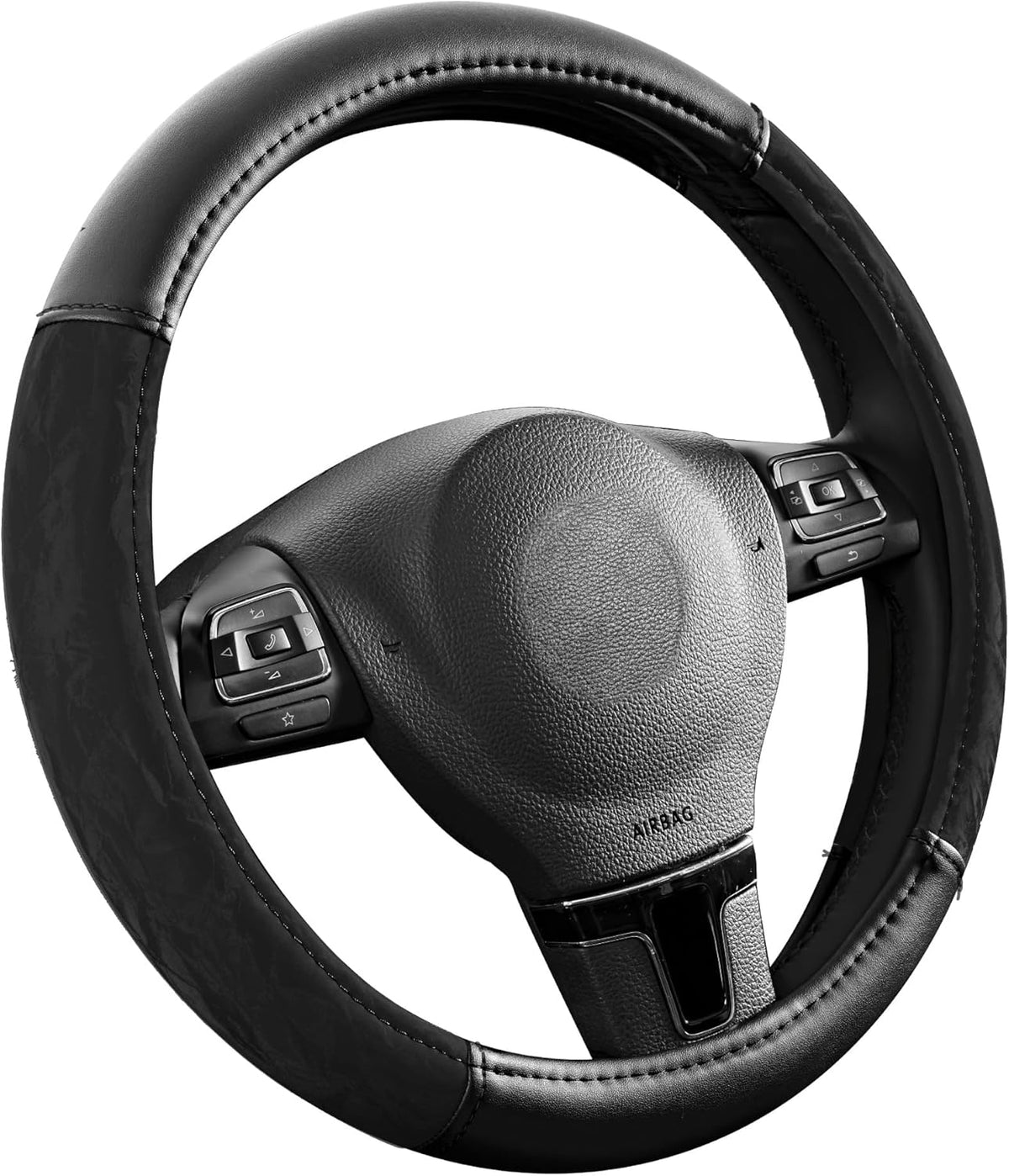 PIC AUTO Steering Wheel Cover, Silk Grain Leather Car Steering Wheel Protector, Comfortable Grip, Universal 14.5-15.5 Inch Anti-Slip Steering Wheels Accessories for Men & Women (Black)