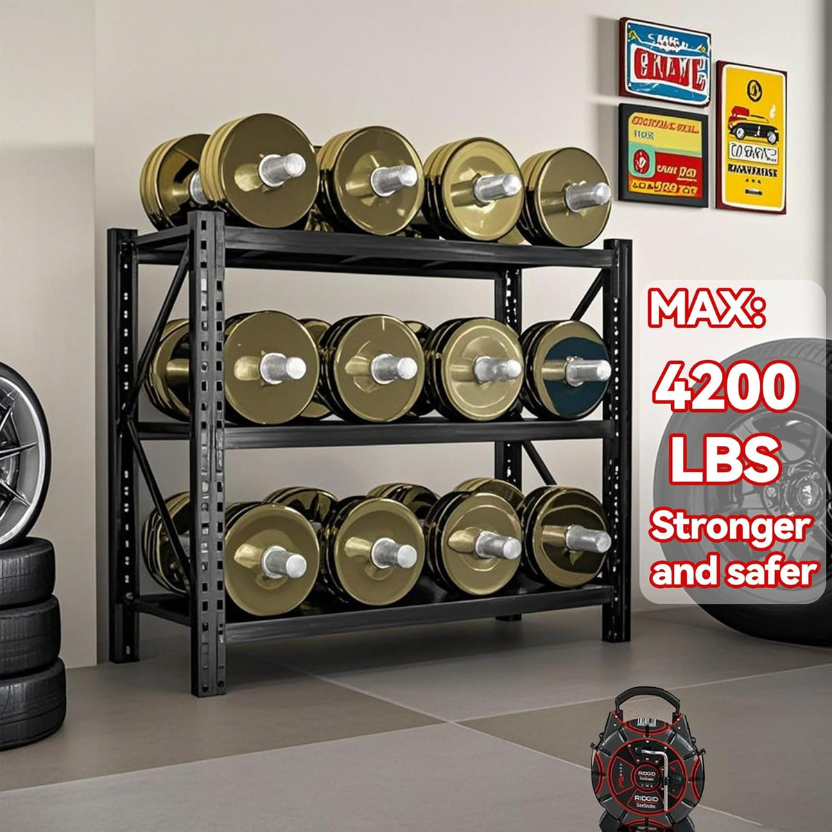 Heavy Duty Metal Storage Shelves - 5-Tier Adjustable Utility Shelf for Garage and Workshop, 51.2" W x 47.2" H x 23.6" D, Black - Ideal Organizer for Basement & Industrial Use