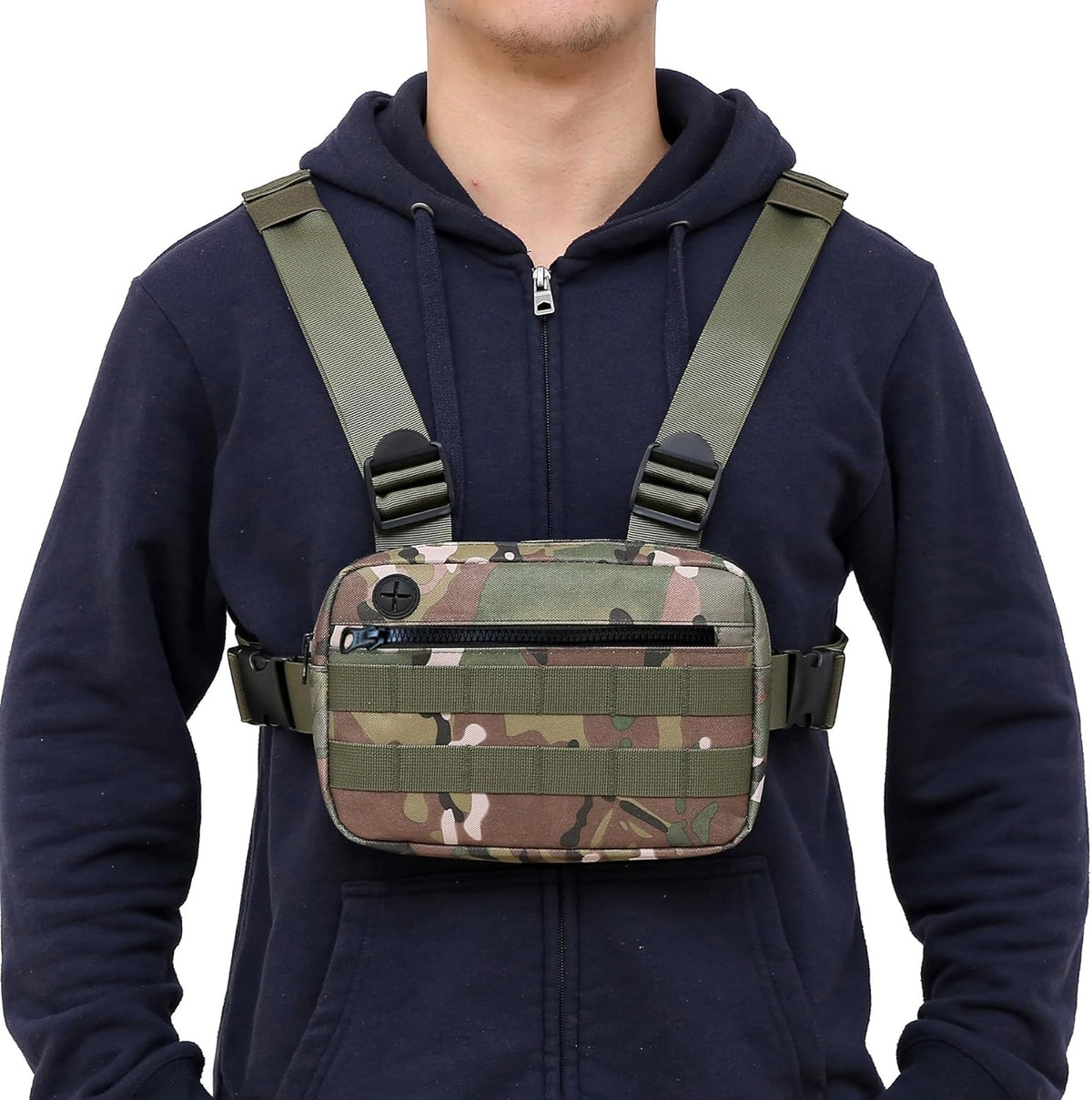 Outdoor Chest Bag For Men, EDC Chest Pack With Built-In Phone Holder, Lightweight Chest Rig Pouch