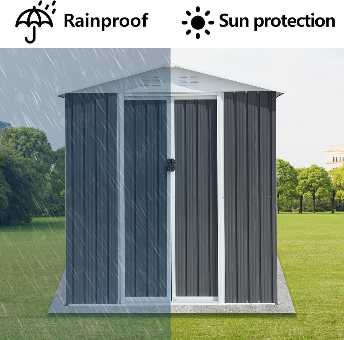 6x4 FT Outdoor Storage Shed, Metal Garden Shed with Lockable Sliding Doors, Outside Tool Shed with Sloped Roof & 4 Air Vents, Waterproof Storage Building for Backyard, Patio, Lawn, Gray