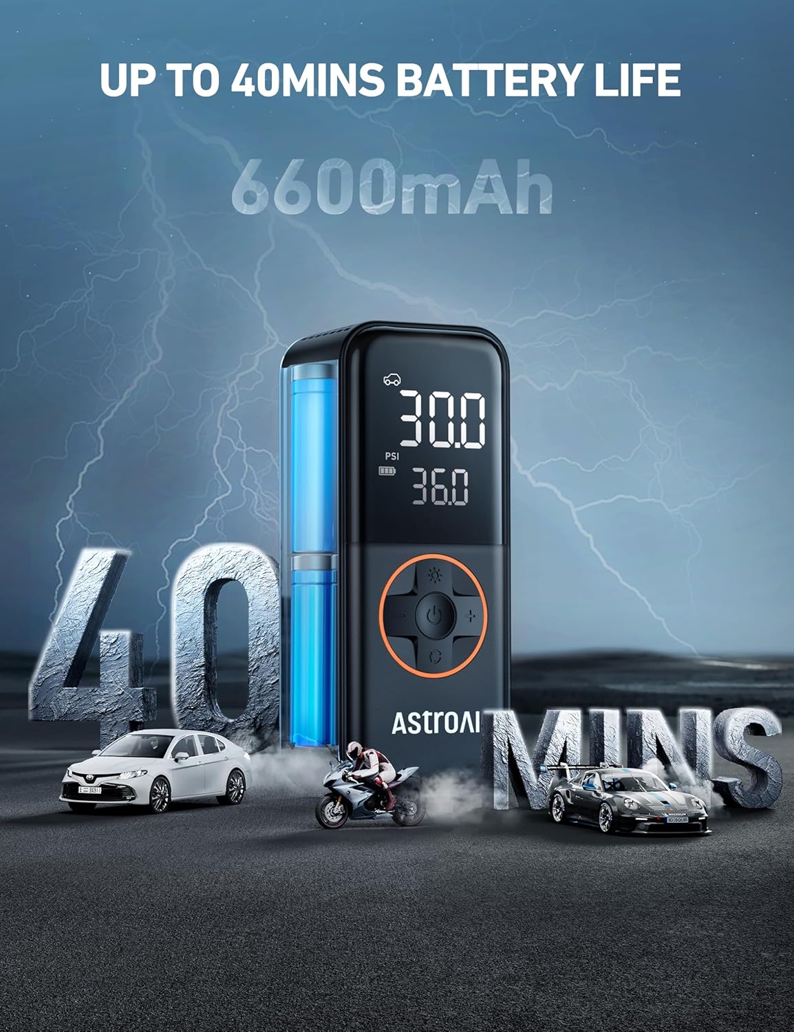 AstroAI L4 Tire Inflator Portable Air Compressor, 150PSI Portable Air Pump for Car Tires with Pressure Gauge LED Light, Electric Air Pump Quick Inflation for Cars, Motorcycles, Bikes, Tires, Balls