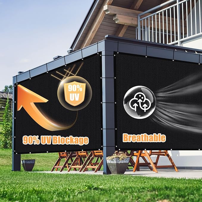 Amagenix 90% Sun Shade Cloth with Grommets, 10' x 16' Pergola Replacement Shade Cover Canopy Privacy Screen for Outdoor Patio Garden, Black (We Customized)
