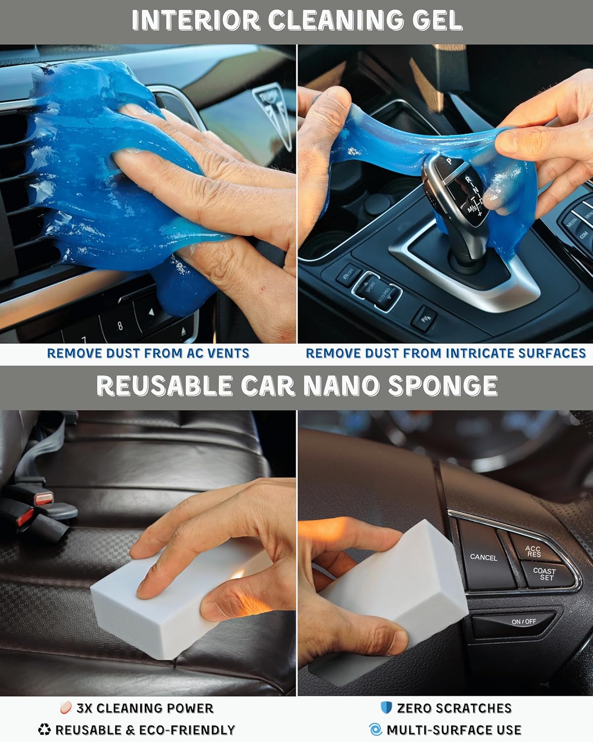 18Pcs Professional Car Interior Detailing Kit All-in-One Cleaning Tools for Windows, Dashboard, Vents, Windshield Cleaner Brush, Magic Sponge, Chamois Cloth, Detailing Brushes & Accessories