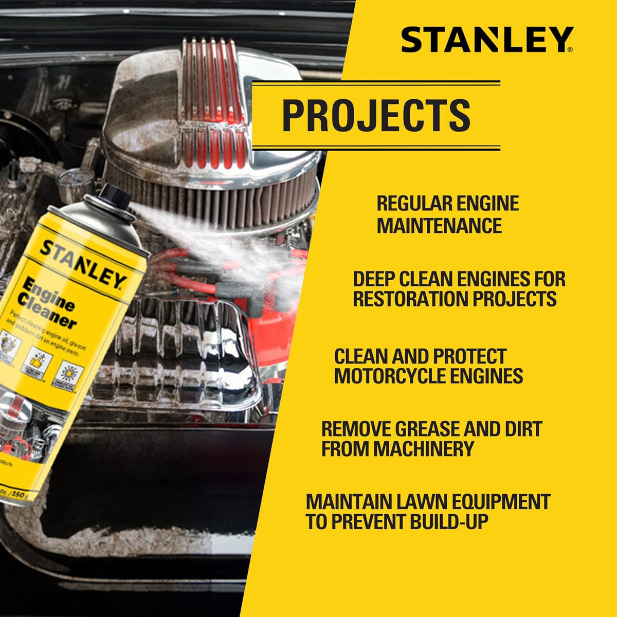 STANLEY AP 92 Engine Cleaner Spray - 12x12 Fl. oz., Automotive Degreaser Spray,Use for Tight Spaces, Non-corrosive - 2 Pack
