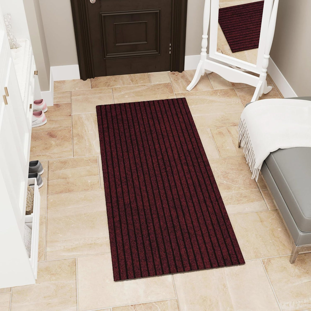 Ottomanson Mud Mat 2' x 2' Entryway Rug - Non-Slip Scraper Doormat for Muddy Paws, Dirt Trapping Indoor/Outdoor Mat for High-Traffic Areas, Kitchen, Garage, Patio, Red