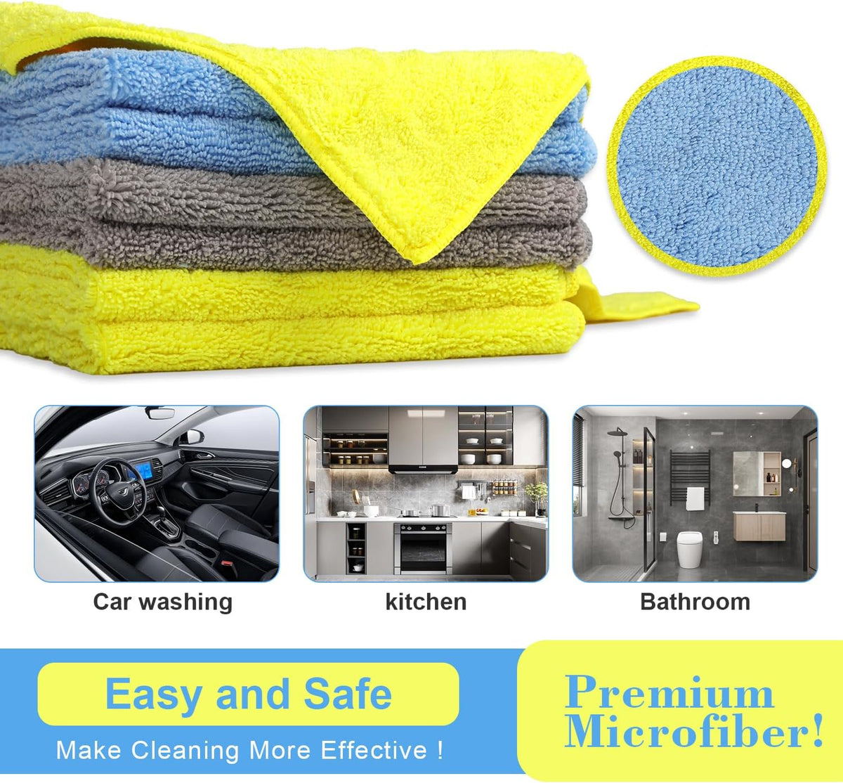 Wash Cloths for Car Interior & Exterior,Microfiber Towels Cleaning Highly Absorbent,Car Wash Rags,Cleaning Rags for House,Kitchen,Bathroom,Office-3 Colors 16''x16''-6Pack