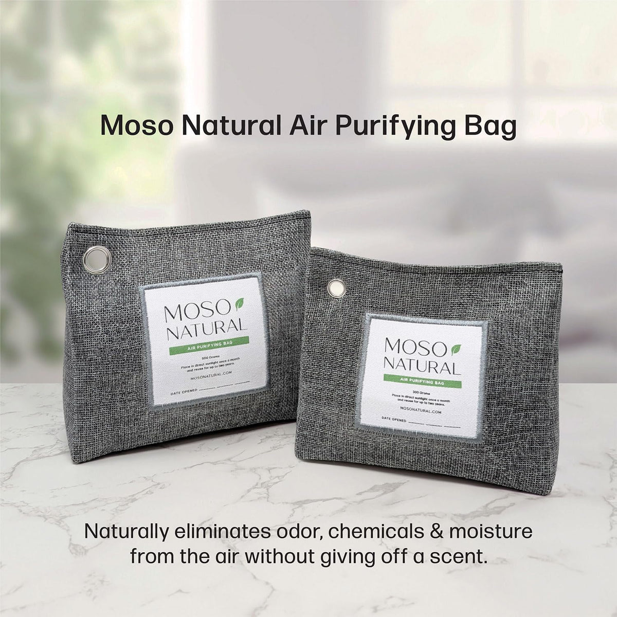 Moso Natural Air Purifying Bag 600g, Premium Bamboo Charcoal Odor Absorber, Room Deodorizer for Large Spaces, Bedroom, Kitchen, Basement, Pet Odor Eliminator for Home, 21oz Charcoal Bags