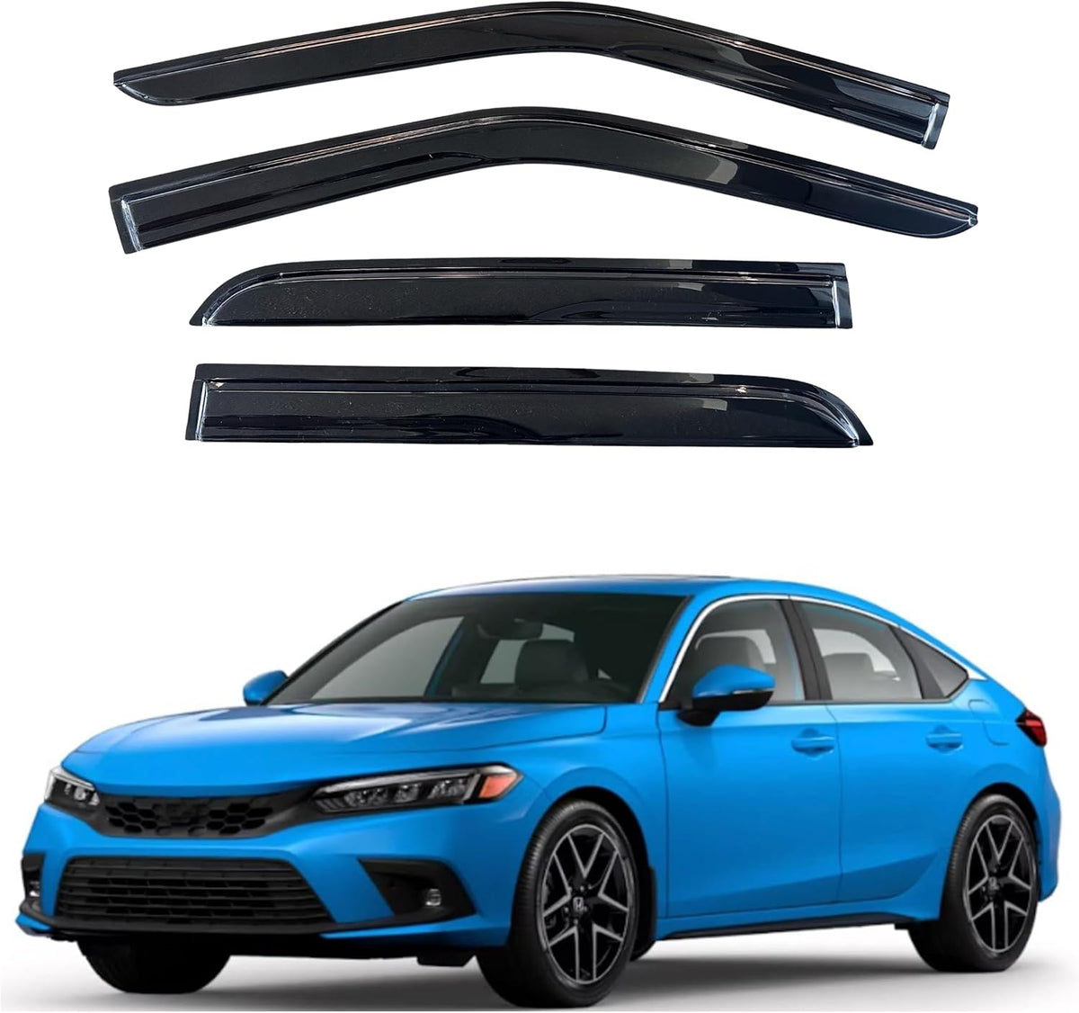 KPY Window Visor Compatible with Honda Civic Hatchback 2022-2025, 4PC Rain Guard Side Window Vent Deflectors Tape-On Mugen Style, 2022 2023 2024 2025