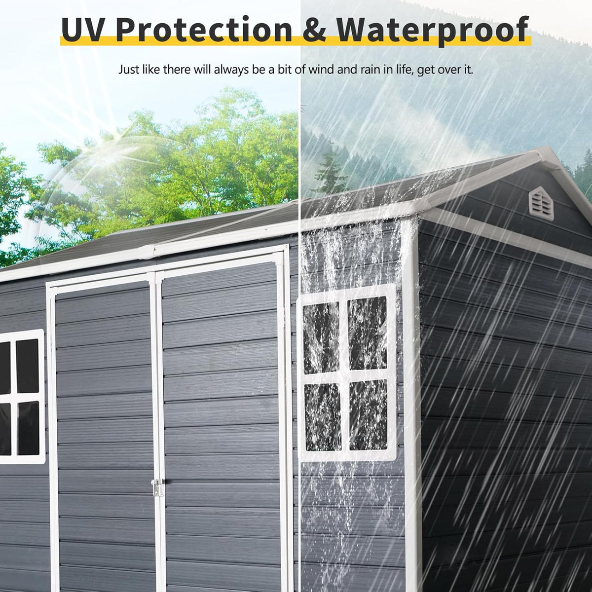 8x6 FT Outdoor Storage Resin Shed with Floor,Waterproof Plastic Garden Bike Shed with Lockable Door, Sloped Roof, Vents & Windows, Easy Assembly Tool Shed for Lawn, Backyard, Patio, Black