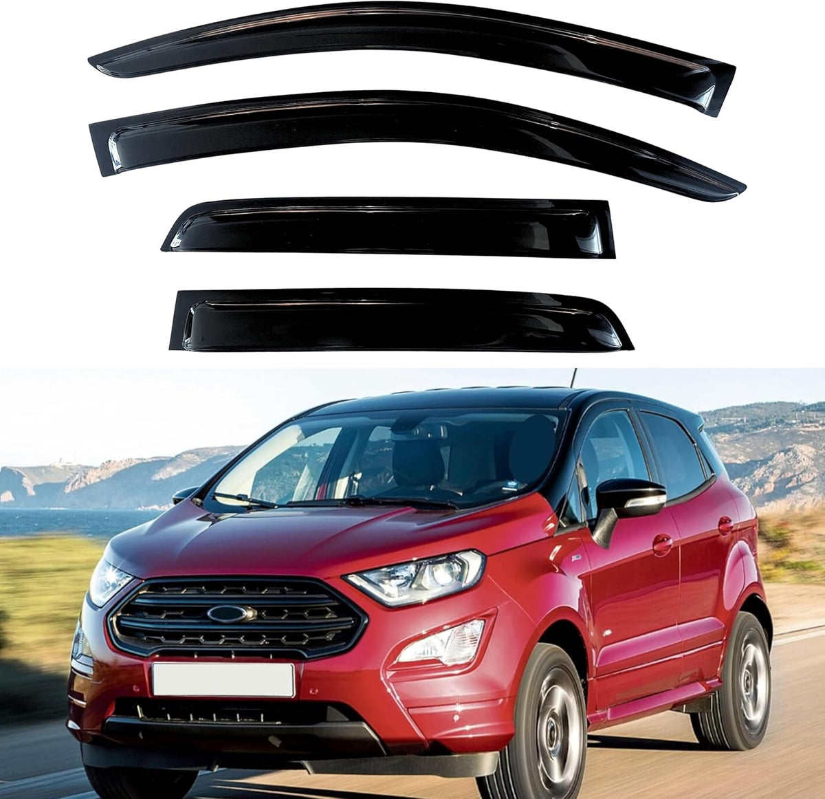 KPY Window Visor Compatible with Ford Ecosport 2018-2022, Rain Guard Window Vent Deflectors Tape-On Style, 2018 2019 2020 2021 2022