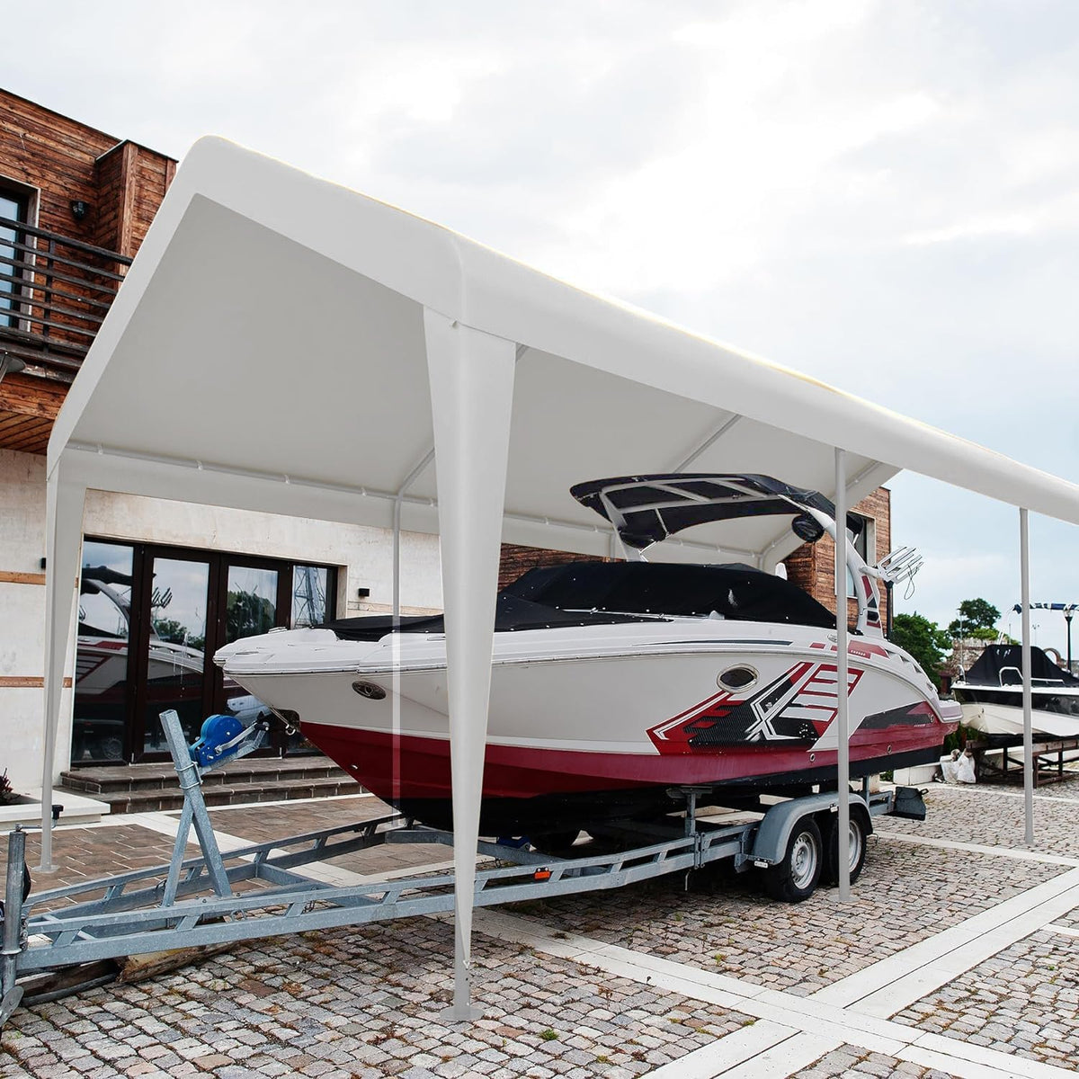Carport 10x20 Ft, 120 LBS Heavy Duty Car Canopy, Portable Garage with Roll-up Windows and Removable Sidewalls, Car Port for Tractor, Truck, Boat