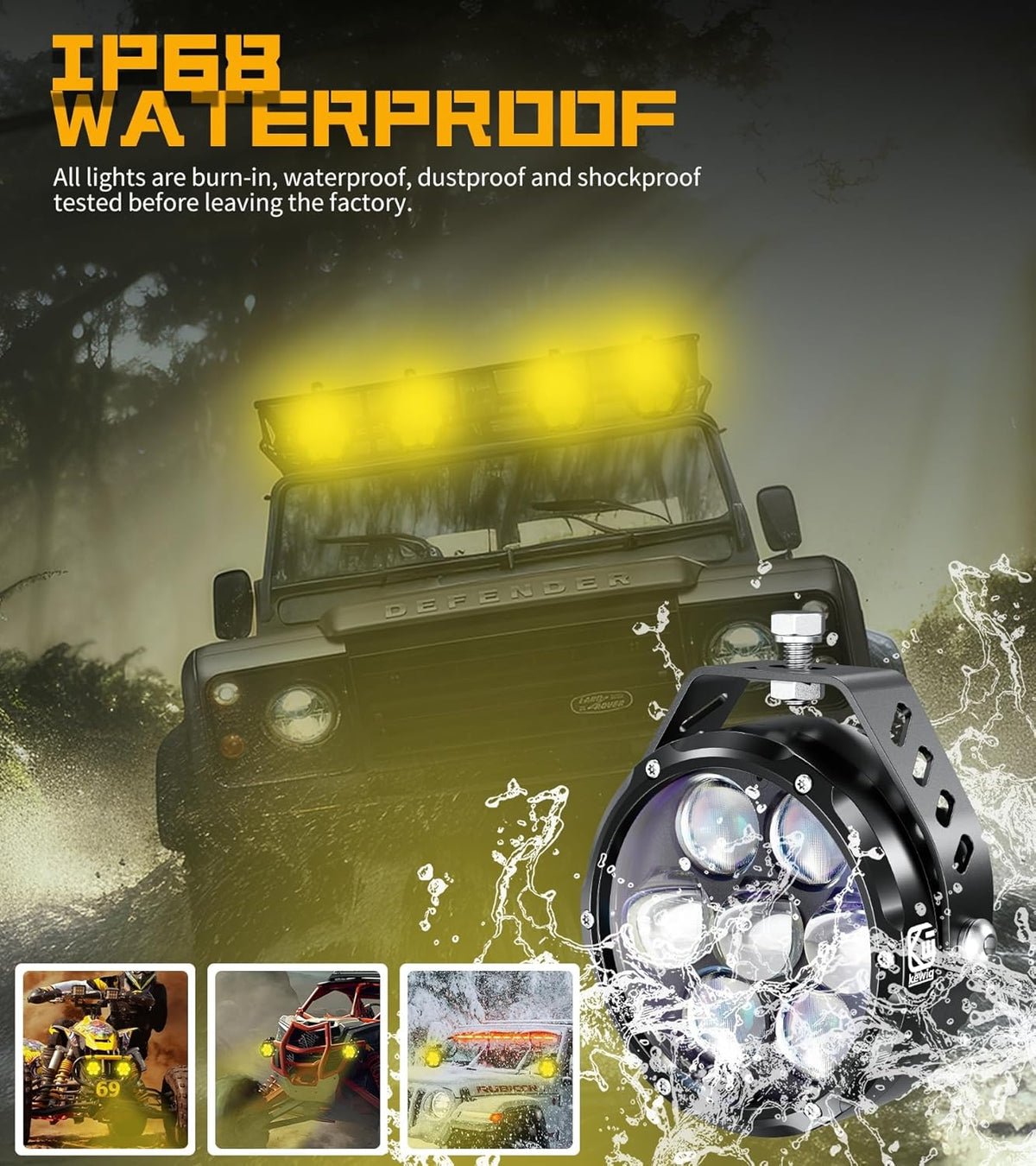 Kewig 4 Inch 96W Amber White LED Light Pods, 6 Modes Dual Color Fog Light Pods Cube, Spot Flood Combo Strobe Lights Emergency Driving Offroad Flashing Ditch Lights for Trucks Jeep, Pair (K7-U)