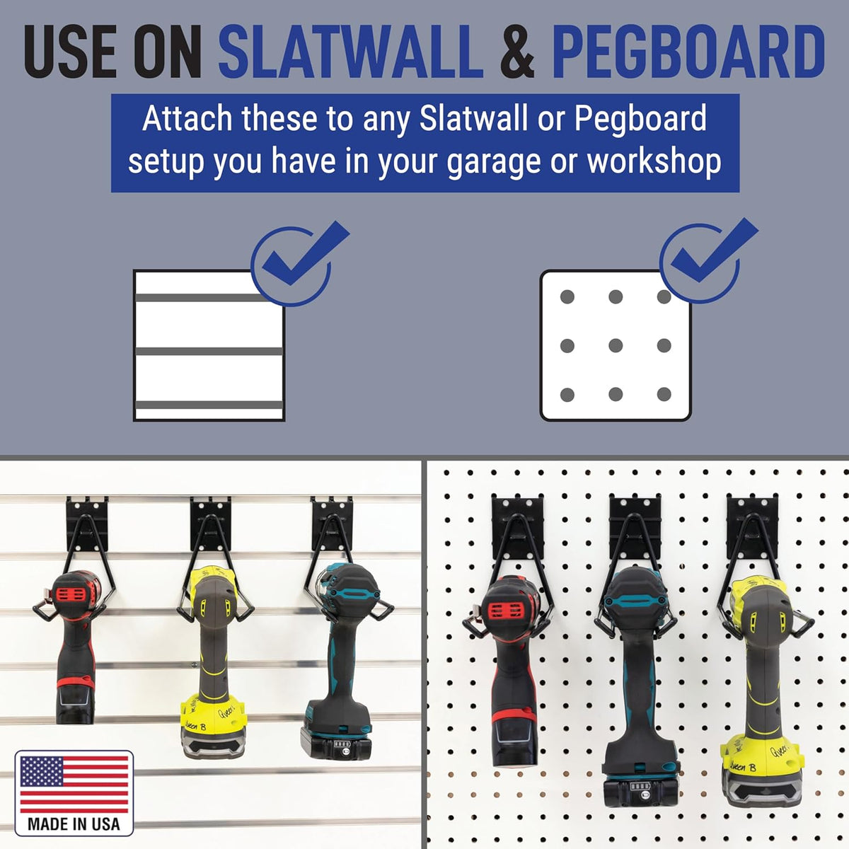 Victory Display Heavy Duty Garage Hooks | Garage Organization Hooks for Hanging Tools | Fits Pegboard & Slatwall | Garage Tool Organizer | Ladder Hangers | Wall Mount Storage Rack | 5-Pack