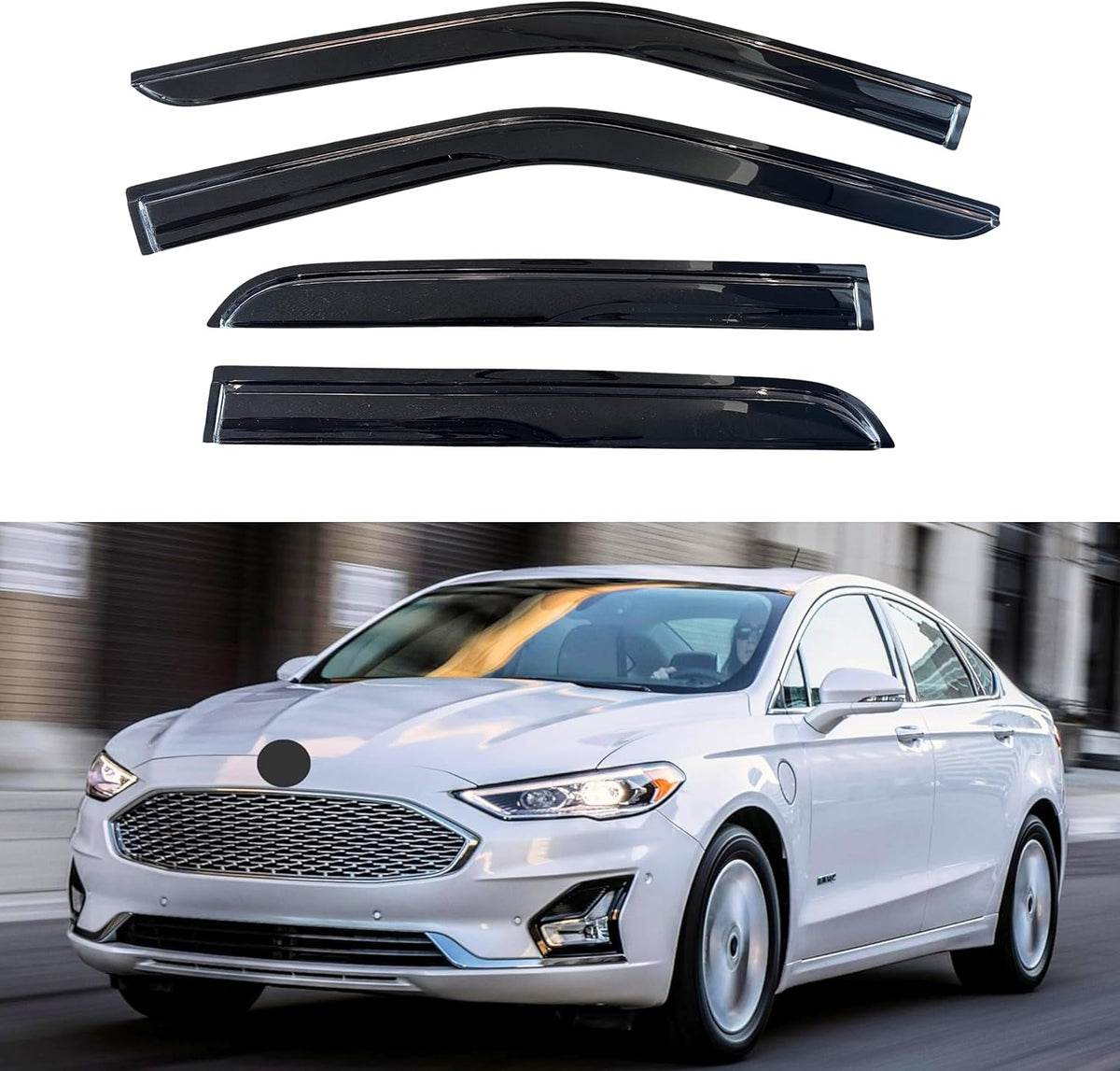 KPY Window Visor Compatible with Ford Fusion 2013-2020, 4PC Rain Guard Side Window Vent Deflectors Tape-On Mugen Style, 2013 2014 2015 2016 2017 2018 2019 2020