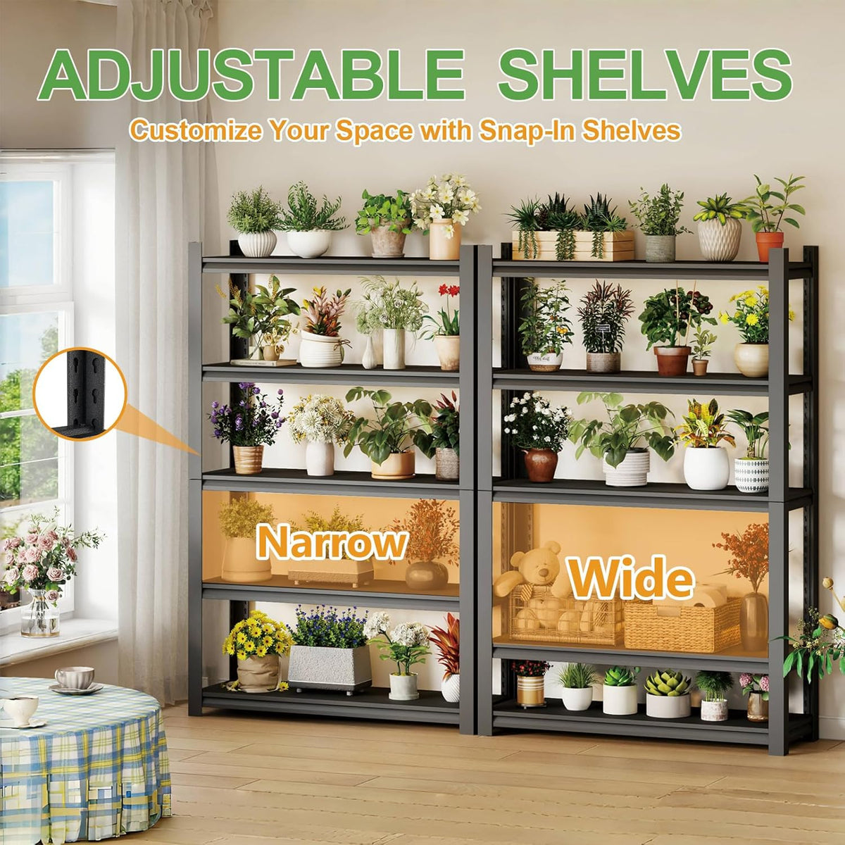 72H Metal Kitchen Storage Shelves, 2800 LBS Heavy Duty Pantry Shelving Unit, 5-Tier Adjustable Pantry Shelves, Food and Beverage Storage Rack, Appliance Storage Utility Shelf for Balcony - Black