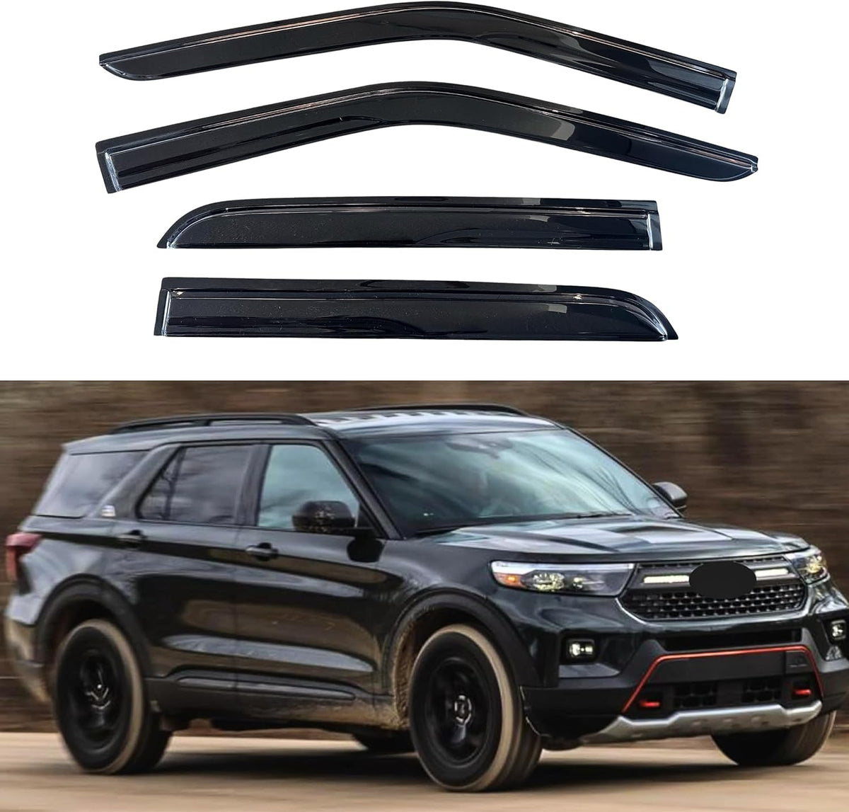 KPY Window Visor Compatible with Ford Explorer 2020-2025, 4PC Rain Guard Side Window Vent Deflectors Tape-On Mugen Style, 2020 2021 2022 2023 2024 2025
