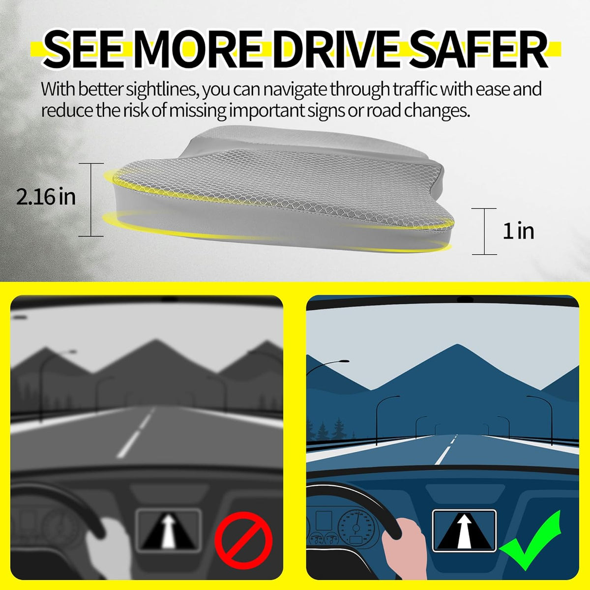 Car Seat Cushion - Comfort Memory Foam Seat Cushion for Car Seat Driver, Tailbone (Coccyx) Pain Relief, Car Seat Cushions for Driving (Gray)