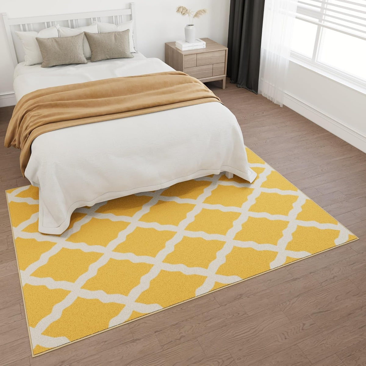 Ottomanson 5' x 6'6" Rugs for Living Room Trellis Area Rug for Bedroom - Non Slip Durable Large Floor Carpet for High Traffic Areas - Indoor Rug for Dining Room Kitchen Kids Playroom, Yellow