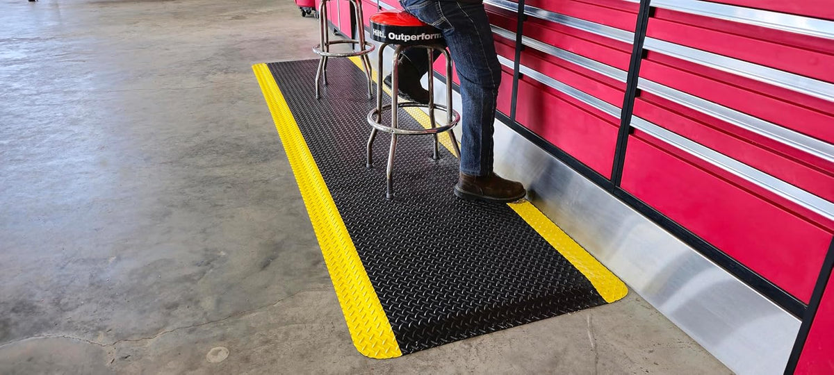 Rhino Mats, American Classic Diamond Anti-Fatigue Mats, Industrial Ergonomic Comfort Standing Mat for Work, Home, Garage, Office, Kitchen or Anywhere (Black/Yellow 1" Thick, 4 FT. x 22 FT.)