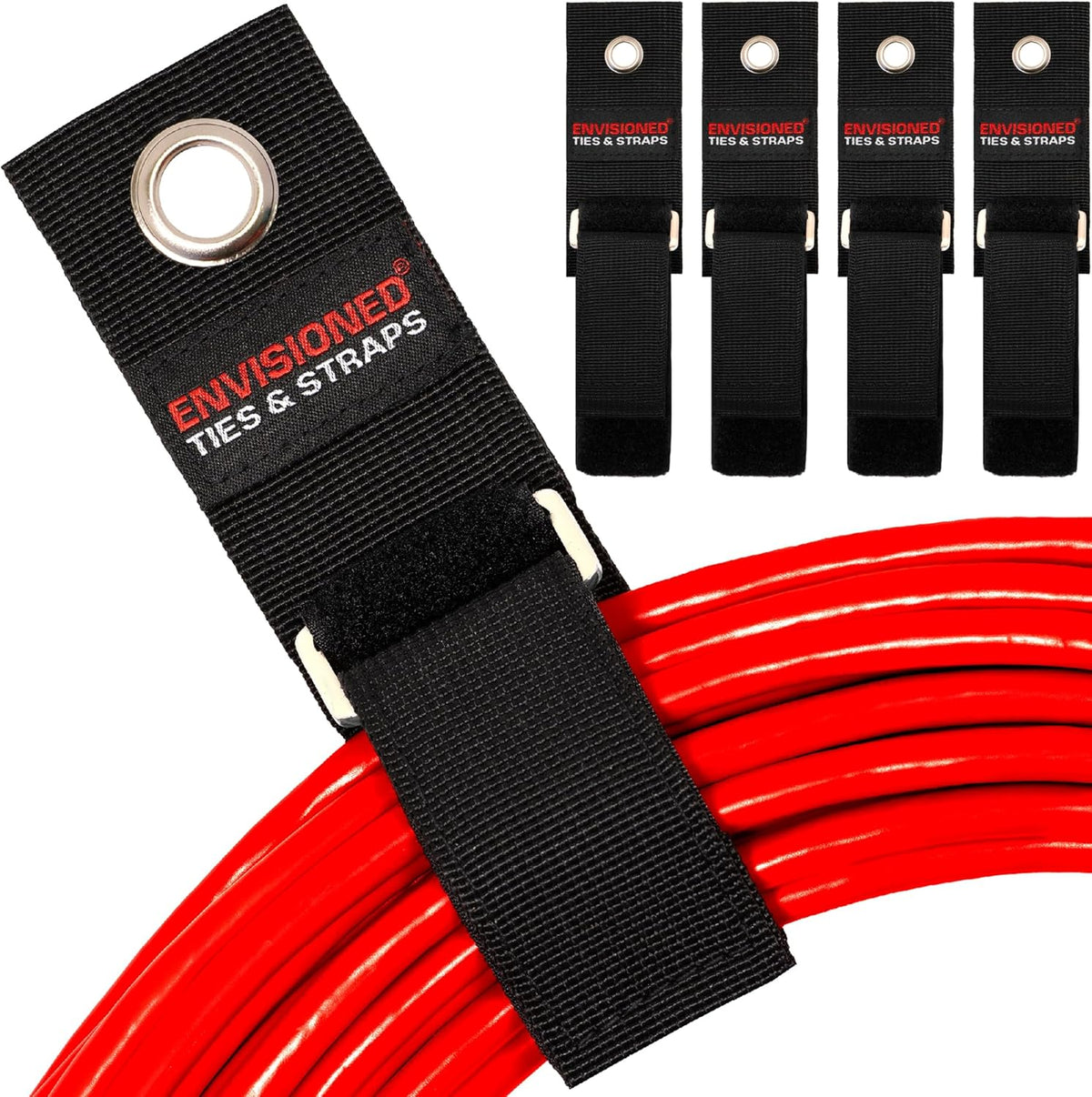 Heavy Duty Hanging Storage Cinch Straps with Metal Buckle (4 Pack, 1.5" x 15") - Electrical Extension Cord & Garden Hose Holder, Cable Management, Storage Organizer in Garage, Workshop - ENVISIONED