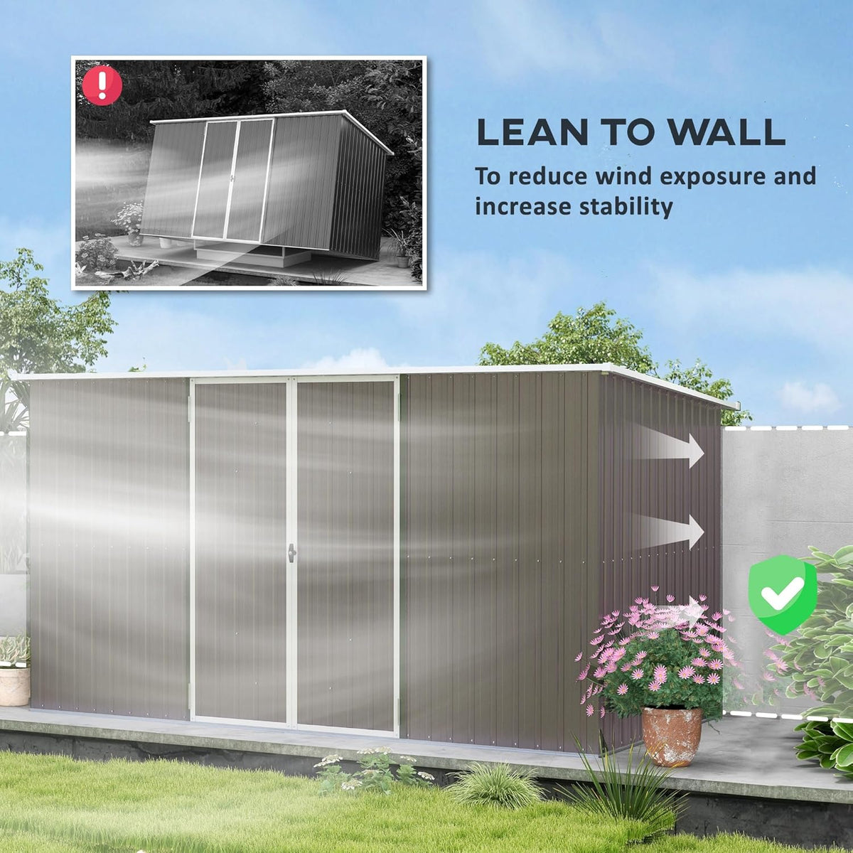 Outsunny 11' x 6' Outdoor Storage Shed, Galvanized Metal Utility Garden Tool House, 2 Vents and Lockable Door for Backyard, Bike, Patio, Garage, Lawn, Light Gray